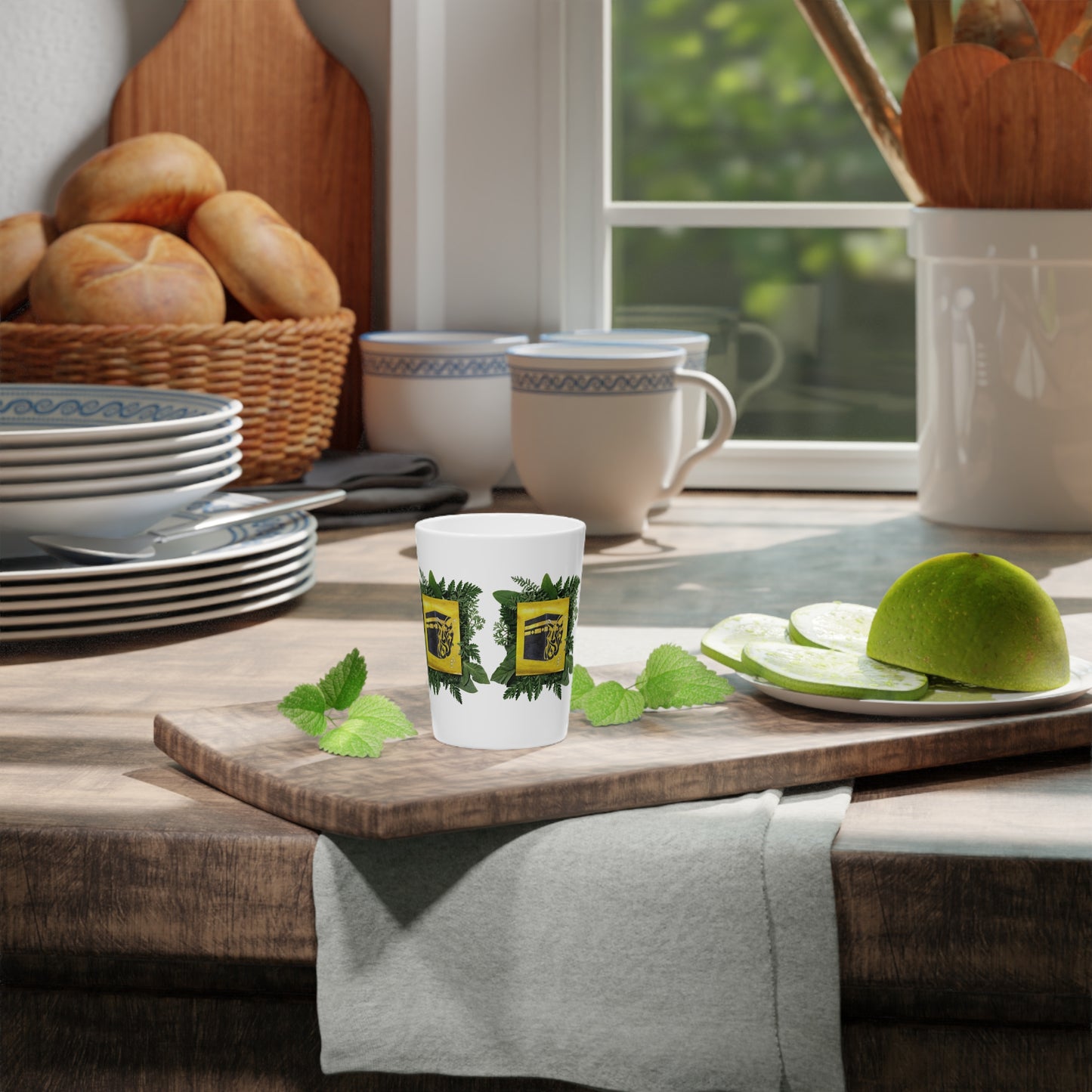 Herbal Crest Shot Glass — Botanical Greenery Design