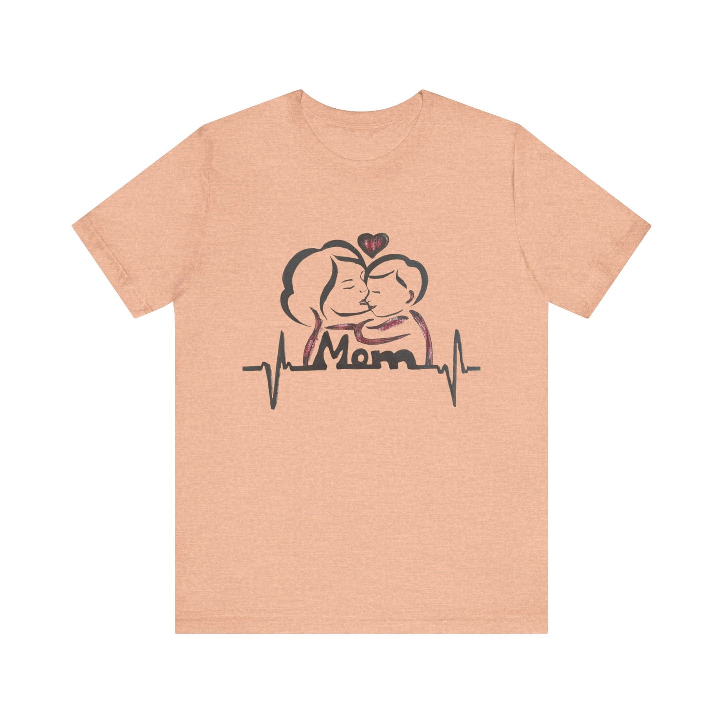 Heartfelt Mom Jersey Tee, Gift for Mother's Day, Family Love Shirt, Soft Casual Wear, Heartbeat Design