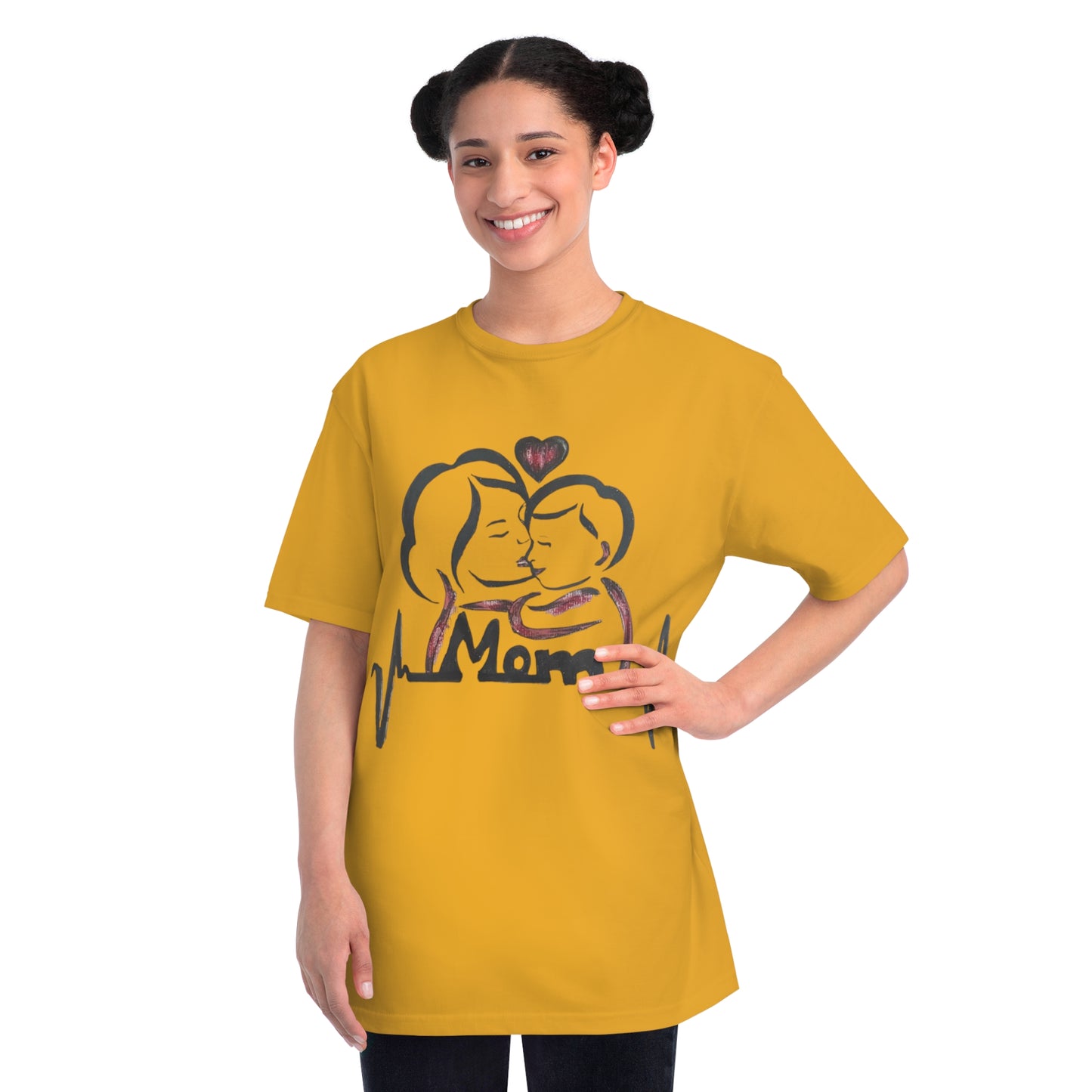 Mom Love Heartbeat Organic T-Shirt, Mother's Day Gift, Unisex Tee, Baby Shower, Family Shirt, Heartbeat Design, Cozy Casual Wear