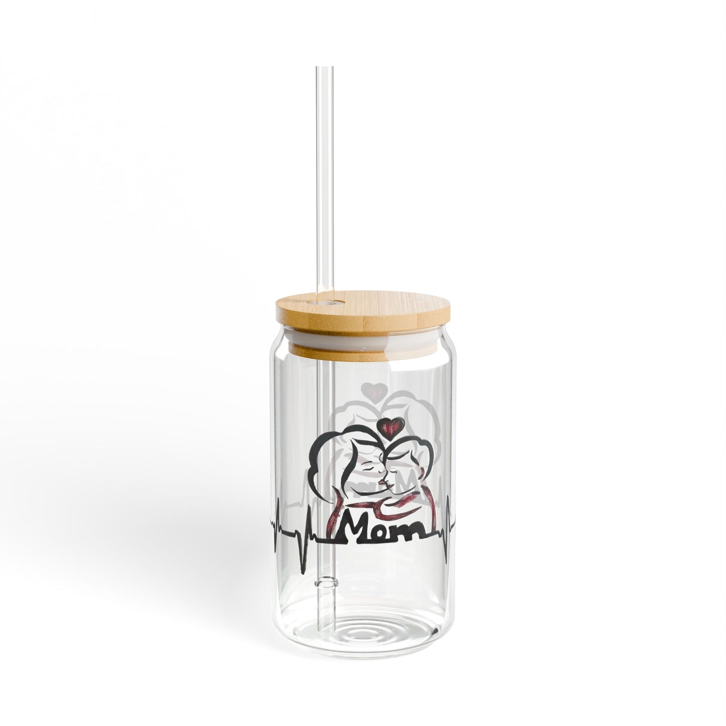 Heartfelt Sipper Glass, 16oz | Perfect Gift for Mom | Eco-Friendly, Personalized Drinkware, Heartbeat Design, Mother's Day, Birthday