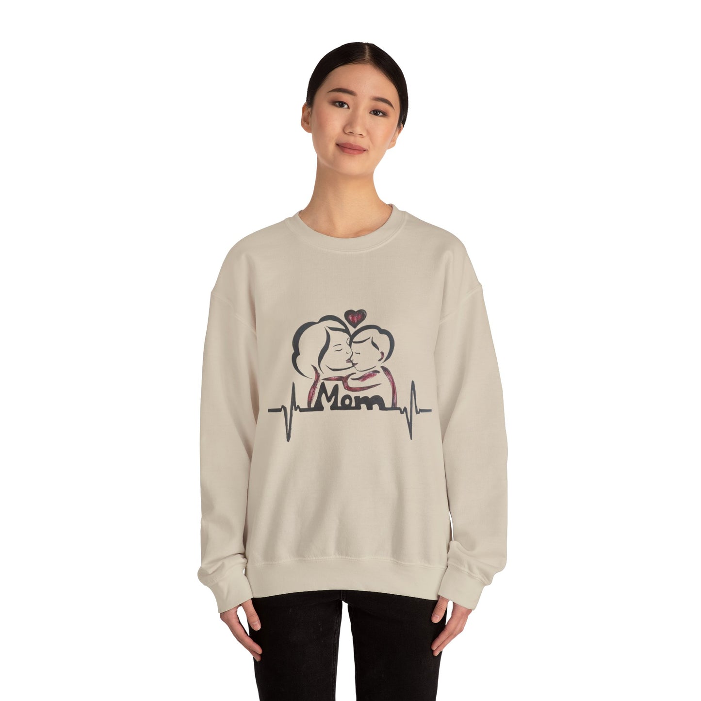 Heartfelt Mom Sweatshirt, Cozy Unisex Crewneck, Mother's Day Gift, Family Love Apparel, Heartbeat Design