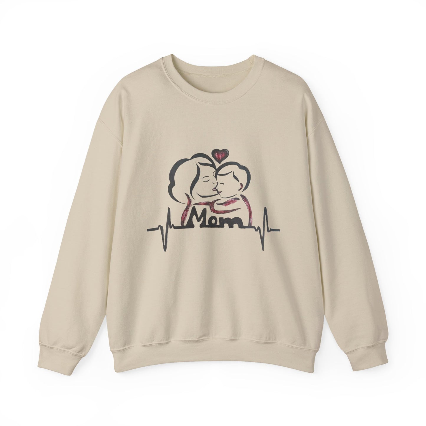 Heartfelt Mom Sweatshirt, Cozy Unisex Crewneck, Mother's Day Gift, Family Love Apparel, Heartbeat Design