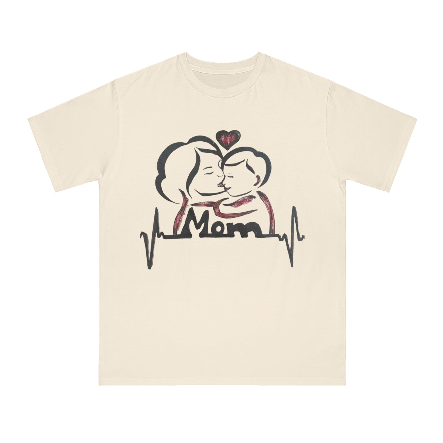 Mom Love Heartbeat Organic T-Shirt, Mother's Day Gift, Unisex Tee, Baby Shower, Family Shirt, Heartbeat Design, Cozy Casual Wear