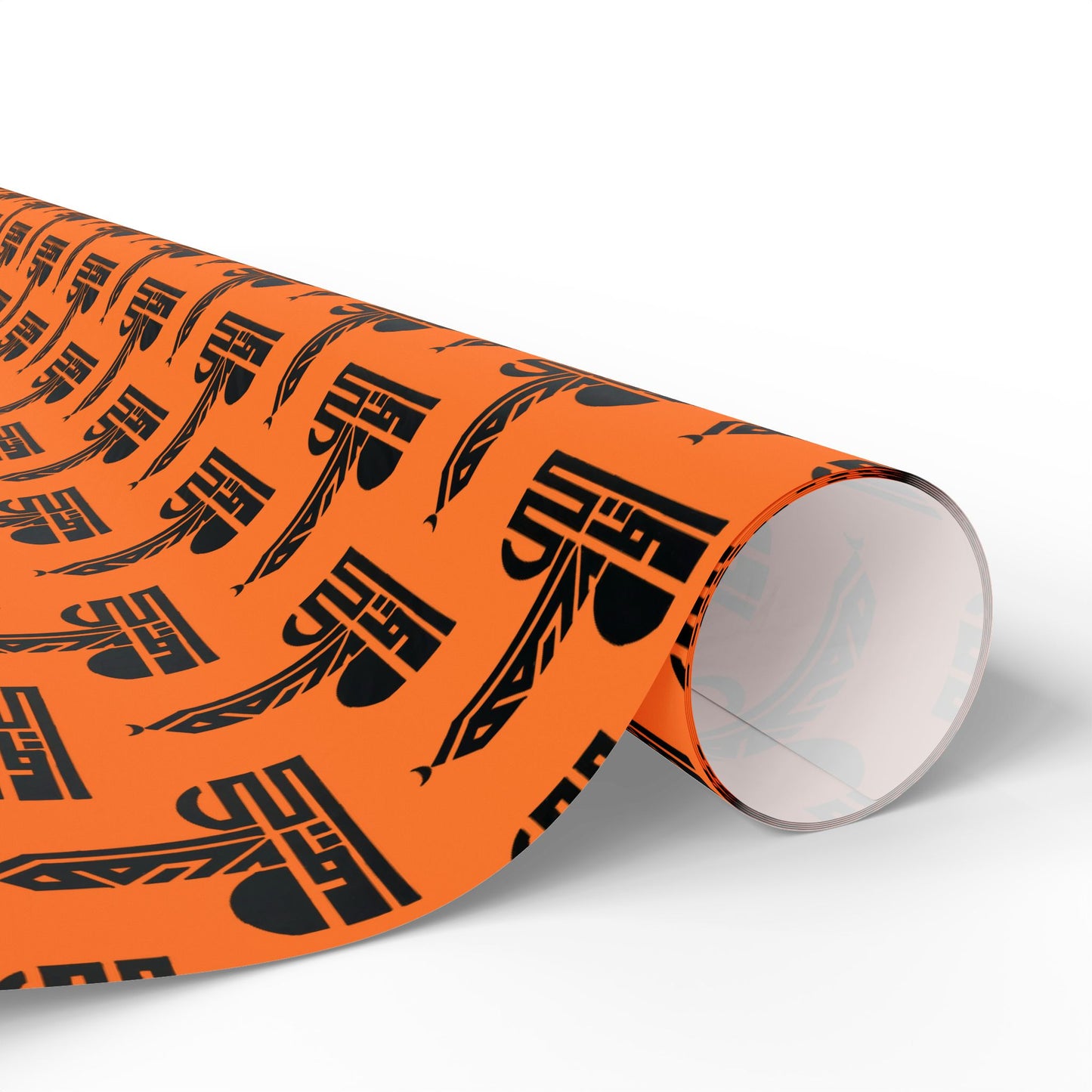 Festive Halloween Wrapping Paper | Orange Design with Black Symbols