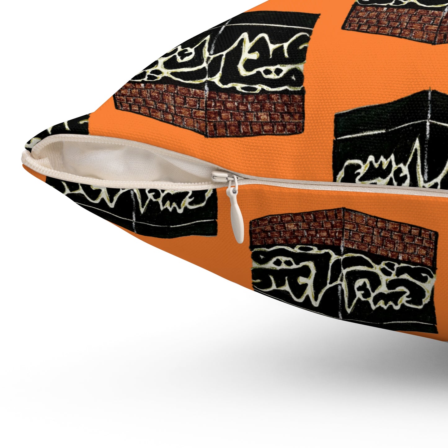 Artistic Square Pillow - Unique Black & Orange Design for Home Decor