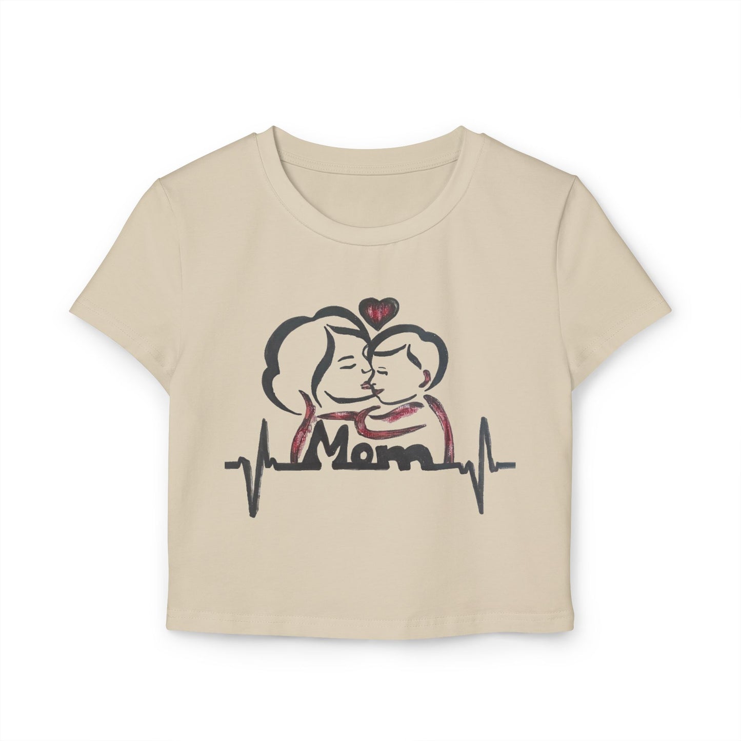 Mom Love Women's Baby Tee, Cute Mother's Day Gift, Heartbeat Graphic Tee, Family Matching Outfit, New Mom Tee