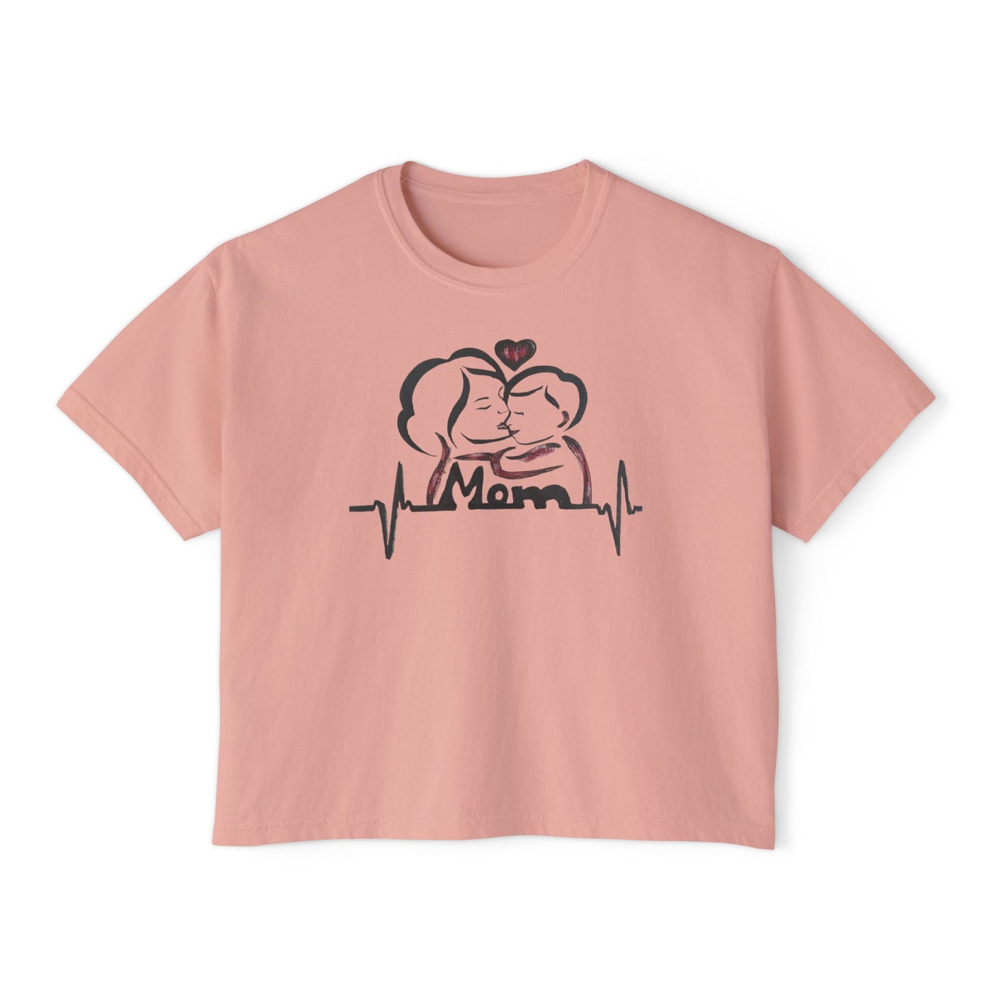 Mom Heartbeat Boxy Tee, Gift for Mom, Mother's Day Shirt, Family Love Tee, Cute Casual Wear, Heartbeat Graphic Top