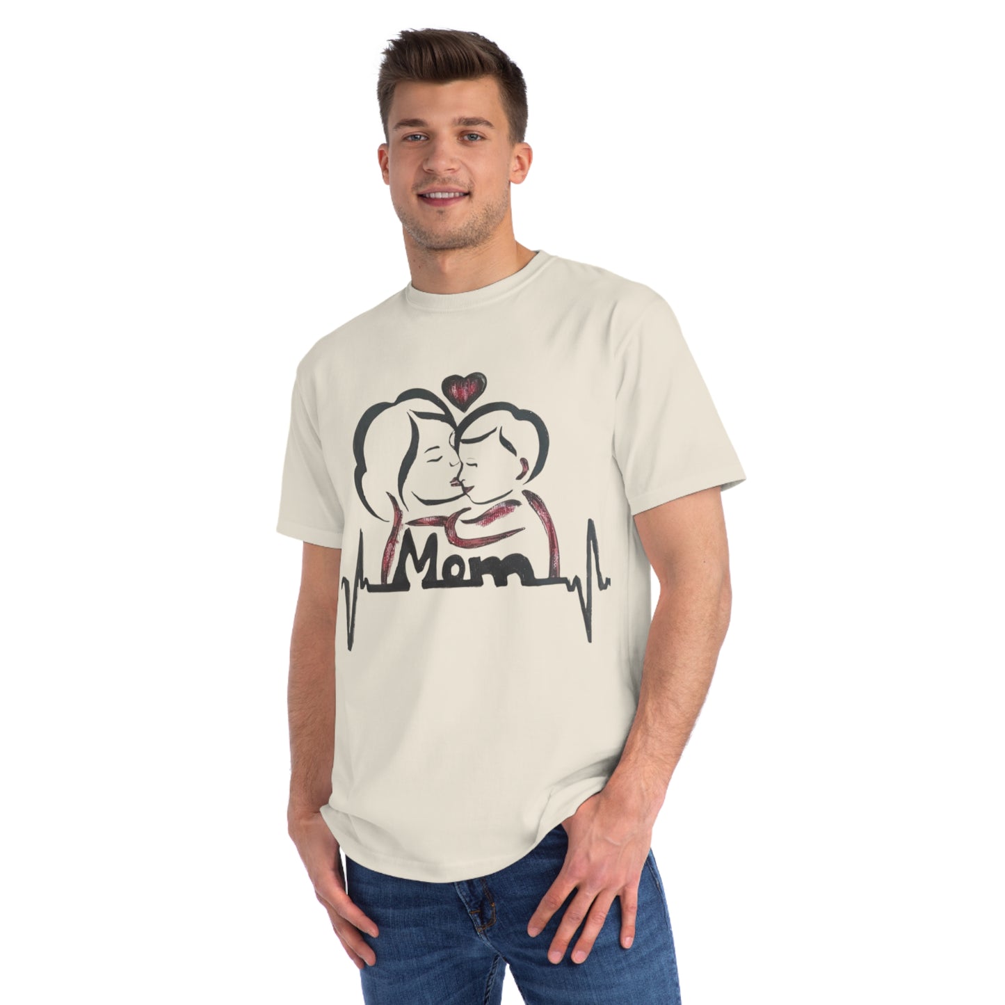 Mom Love Heartbeat Organic T-Shirt, Mother's Day Gift, Unisex Tee, Baby Shower, Family Shirt, Heartbeat Design, Cozy Casual Wear