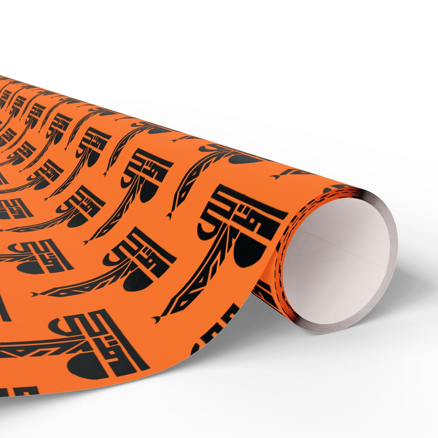 Festive Halloween Wrapping Paper | Orange Design with Black Symbols