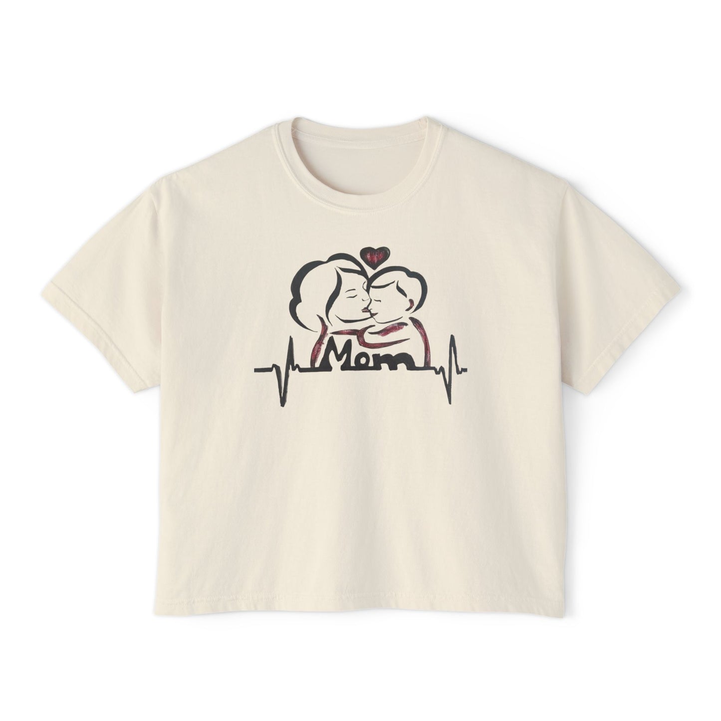 Mom Heartbeat Boxy Tee, Gift for Mom, Mother's Day Shirt, Family Love Tee, Cute Casual Wear, Heartbeat Graphic Top