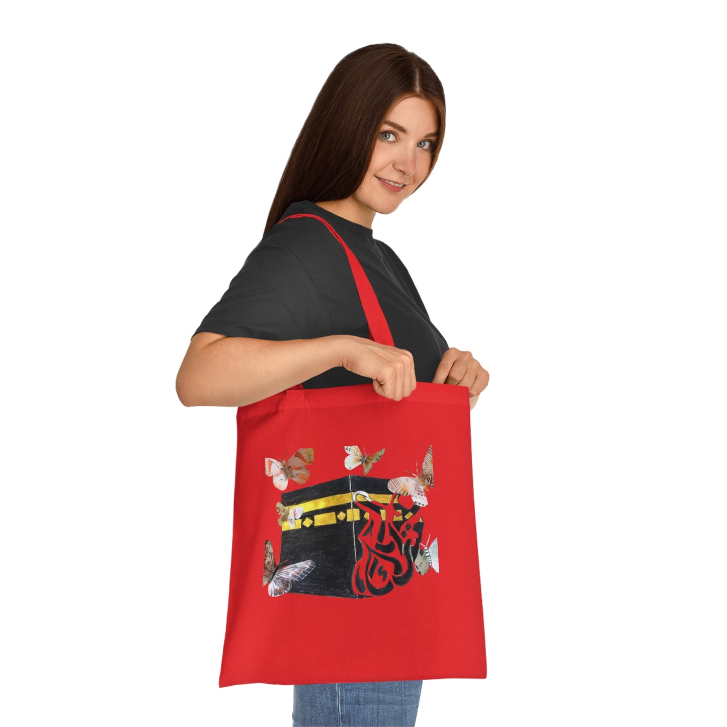 Kaaba & Butterflies Cotton Tote — Islamic Pilgrimage Prayer Bag