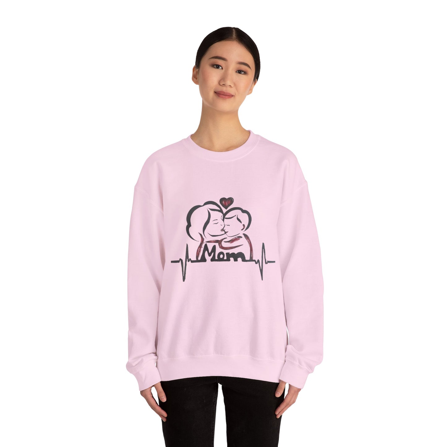 Heartfelt Mom Sweatshirt, Cozy Unisex Crewneck, Mother's Day Gift, Family Love Apparel, Heartbeat Design