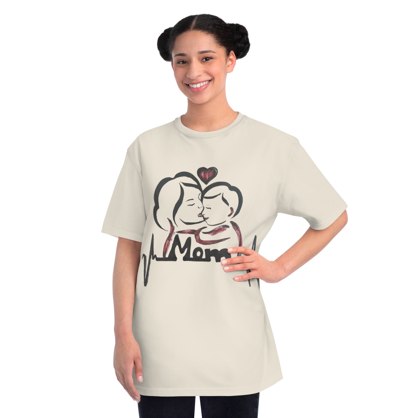 Mom Love Heartbeat Organic T-Shirt, Mother's Day Gift, Unisex Tee, Baby Shower, Family Shirt, Heartbeat Design, Cozy Casual Wear