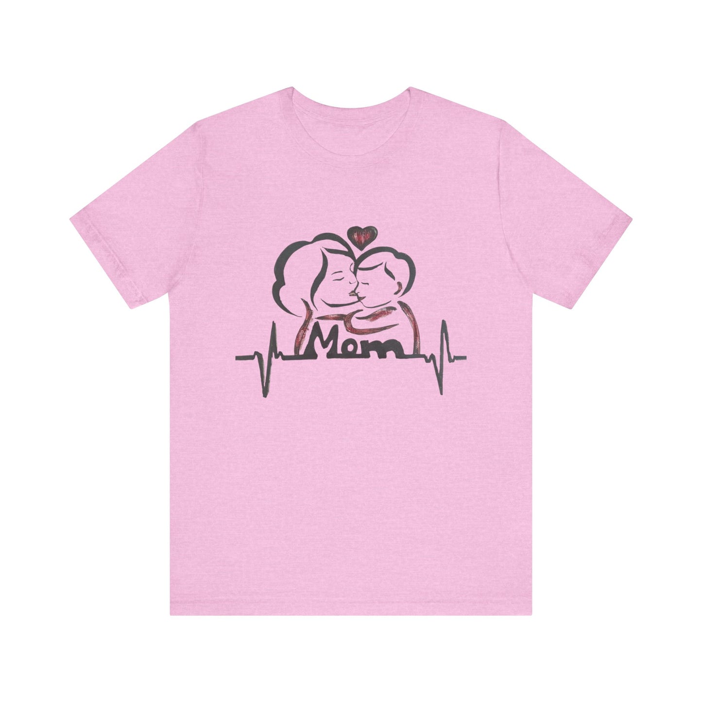 Heartfelt Mom Jersey Tee, Gift for Mother's Day, Family Love Shirt, Soft Casual Wear, Heartbeat Design