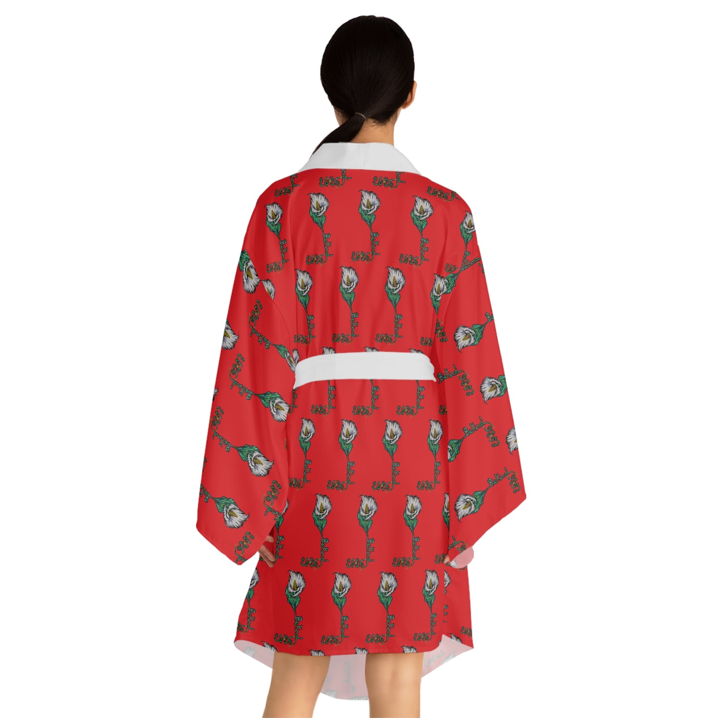 Bold Red Kimono Robe with Fist Design