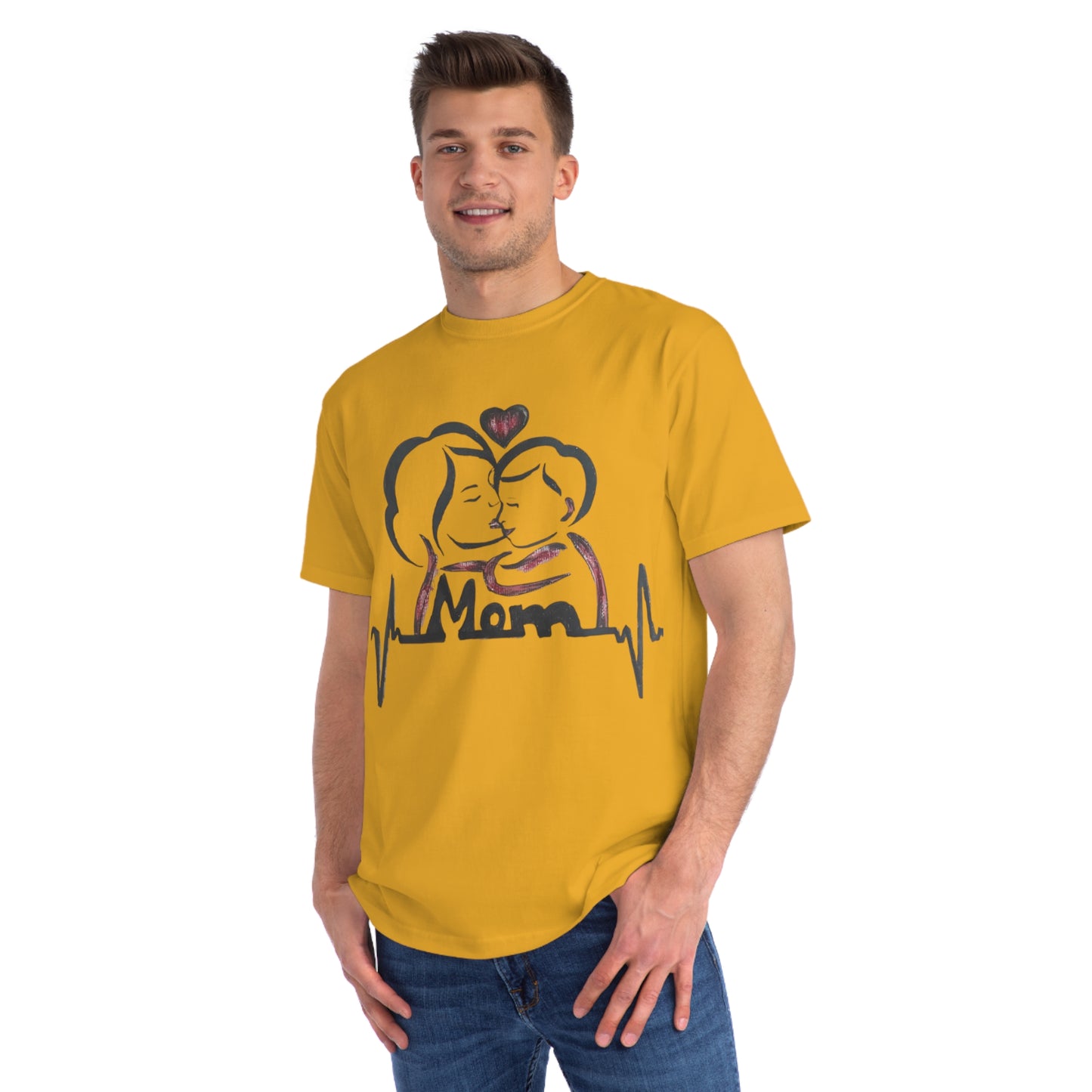 Mom Love Heartbeat Organic T-Shirt, Mother's Day Gift, Unisex Tee, Baby Shower, Family Shirt, Heartbeat Design, Cozy Casual Wear