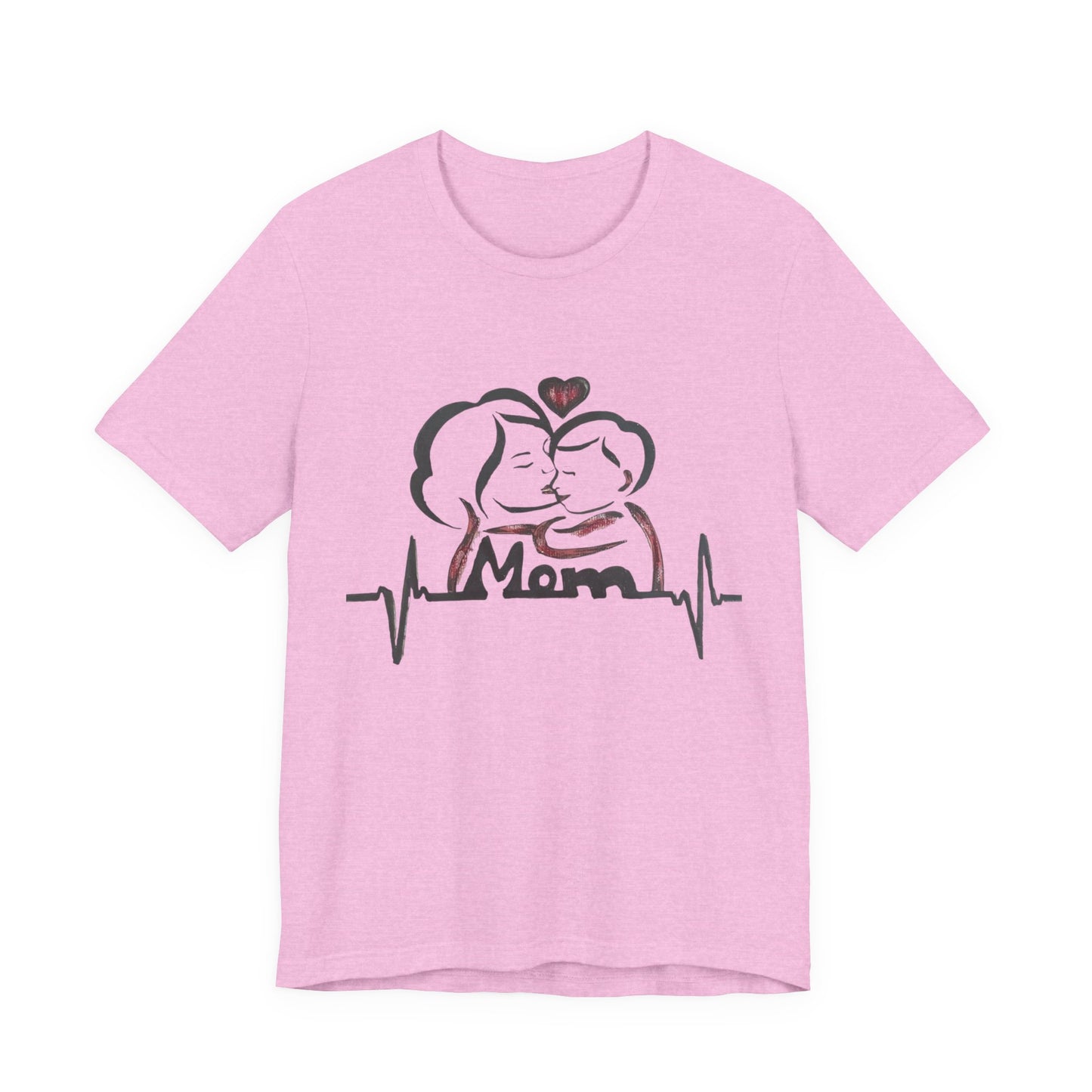 Heartfelt Mom Jersey Tee, Gift for Mother's Day, Family Love Shirt, Soft Casual Wear, Heartbeat Design