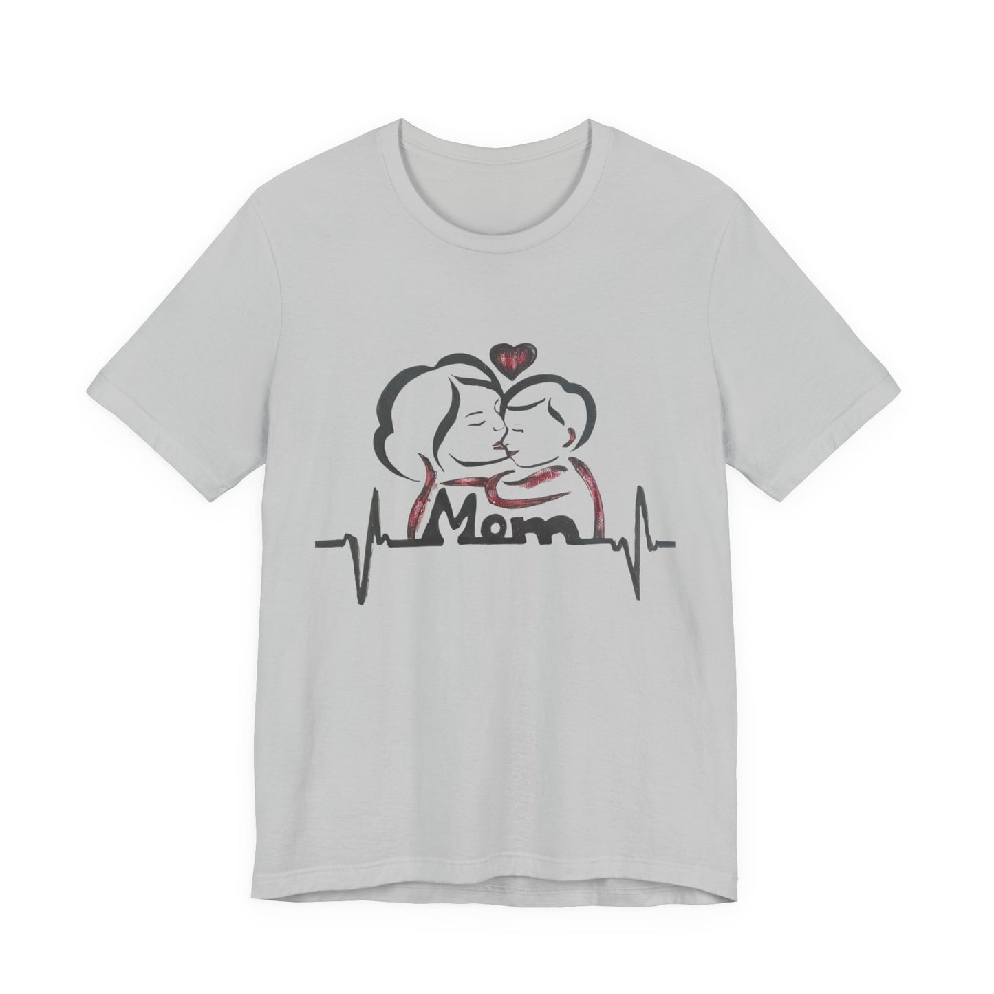 Heartfelt Mom Jersey Tee, Gift for Mother's Day, Family Love Shirt, Soft Casual Wear, Heartbeat Design