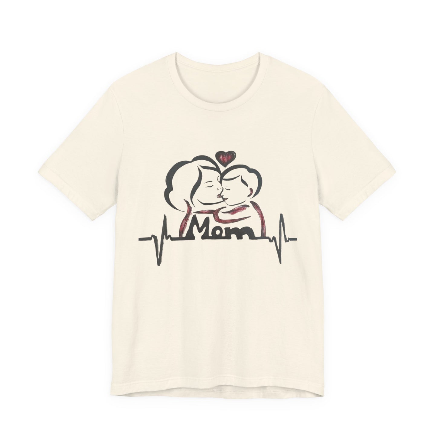 Heartfelt Mom Jersey Tee, Gift for Mother's Day, Family Love Shirt, Soft Casual Wear, Heartbeat Design