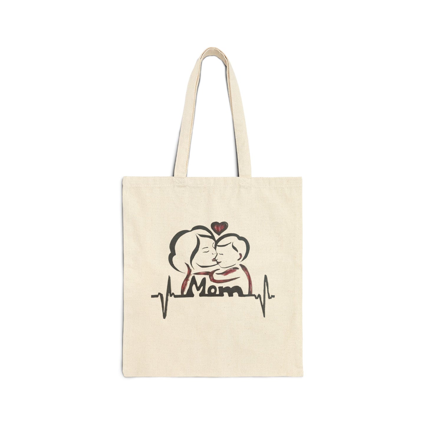 Mom Heartbeat Cotton Canvas Tote Bag, Gift for Mom, Mother's Day Tote, Family Love Bag, Grocery Eco Tote, Reusable Shopping Bag