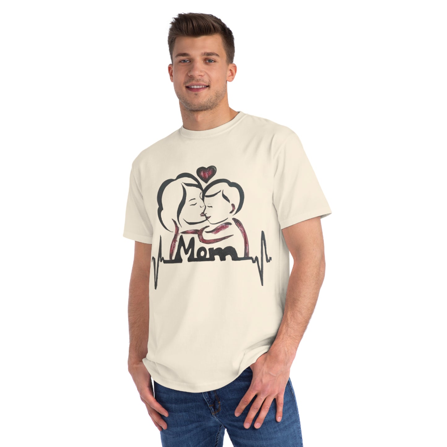 Mom Love Heartbeat Organic T-Shirt, Mother's Day Gift, Unisex Tee, Baby Shower, Family Shirt, Heartbeat Design, Cozy Casual Wear