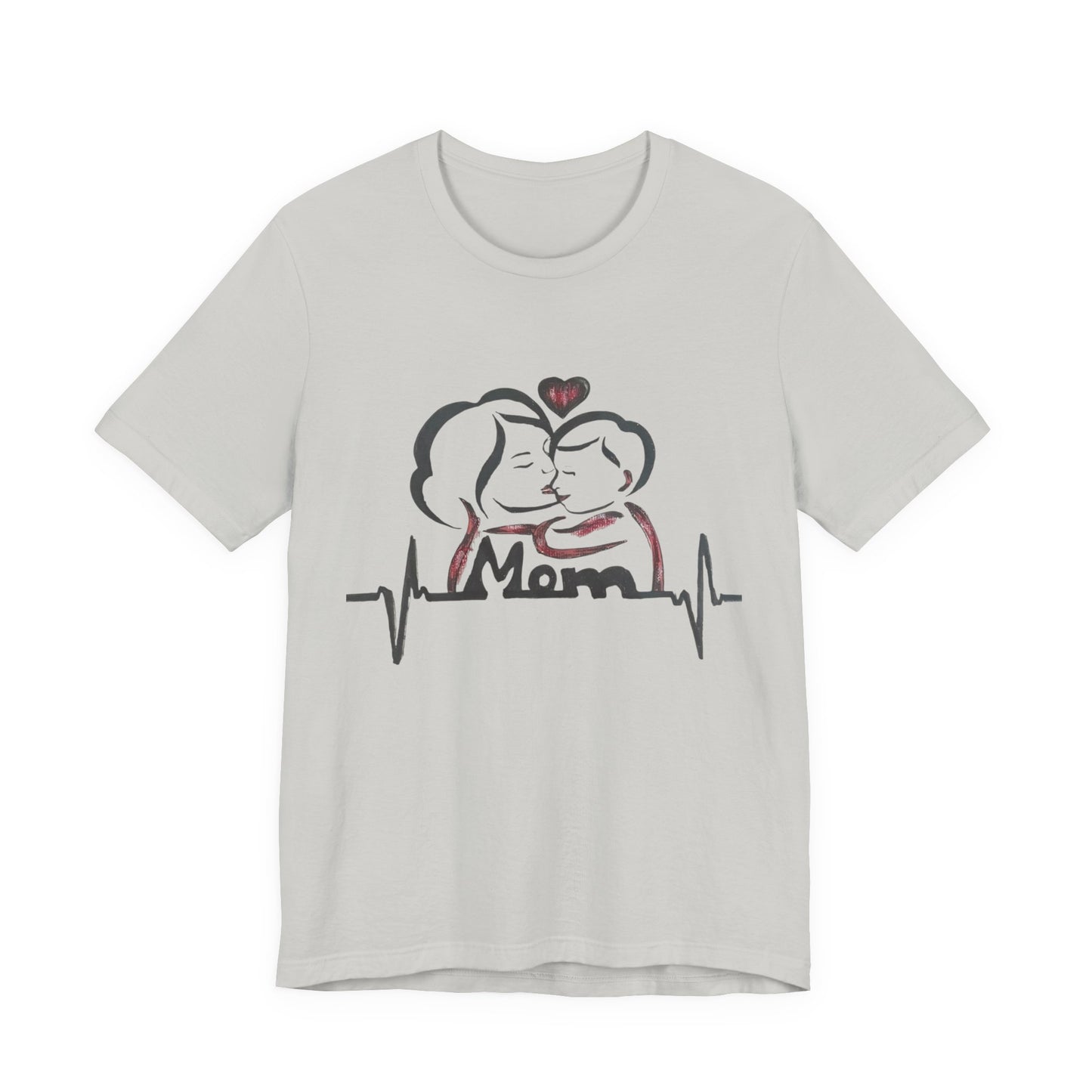 Heartfelt Mom Jersey Tee, Gift for Mother's Day, Family Love Shirt, Soft Casual Wear, Heartbeat Design