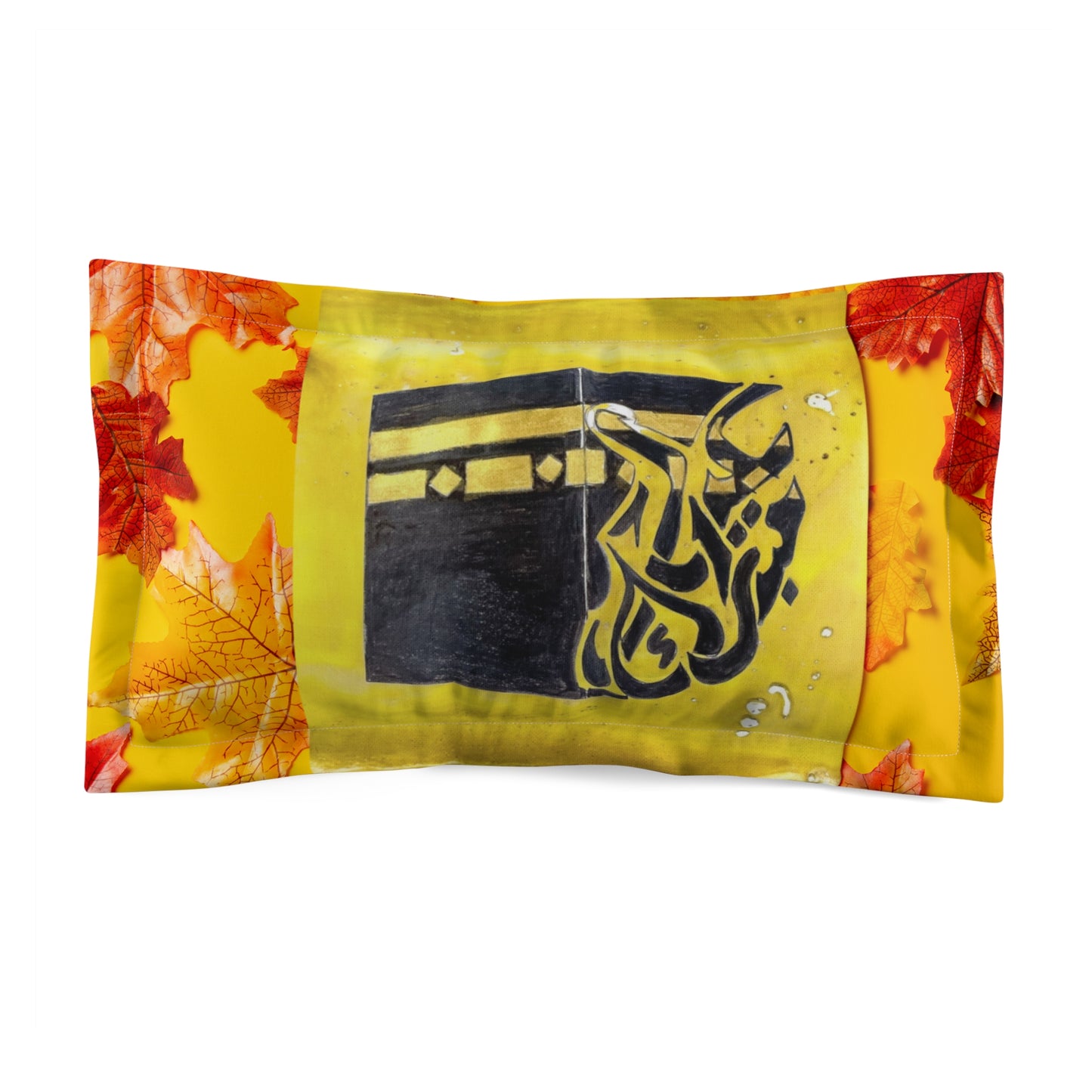 Kaaba Calligraphy Pillow Sham — Autumn Leaves Islamic Decorative Pillowcase