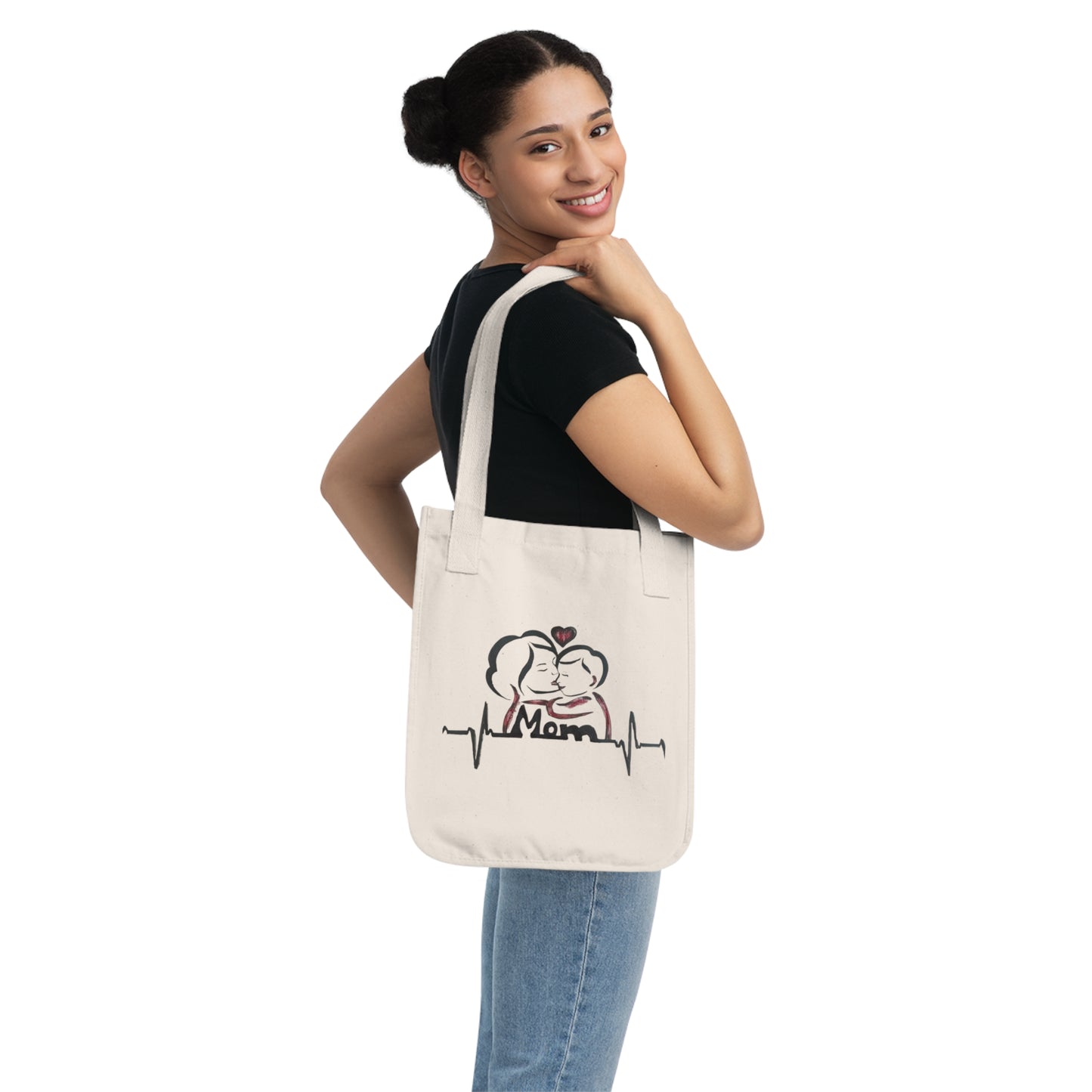 Organic Mom Love Tote Bag, Mother's Day Gift, Eco-Friendly Shopping Bag, Heartbeat Design, Personalized Mom Tote