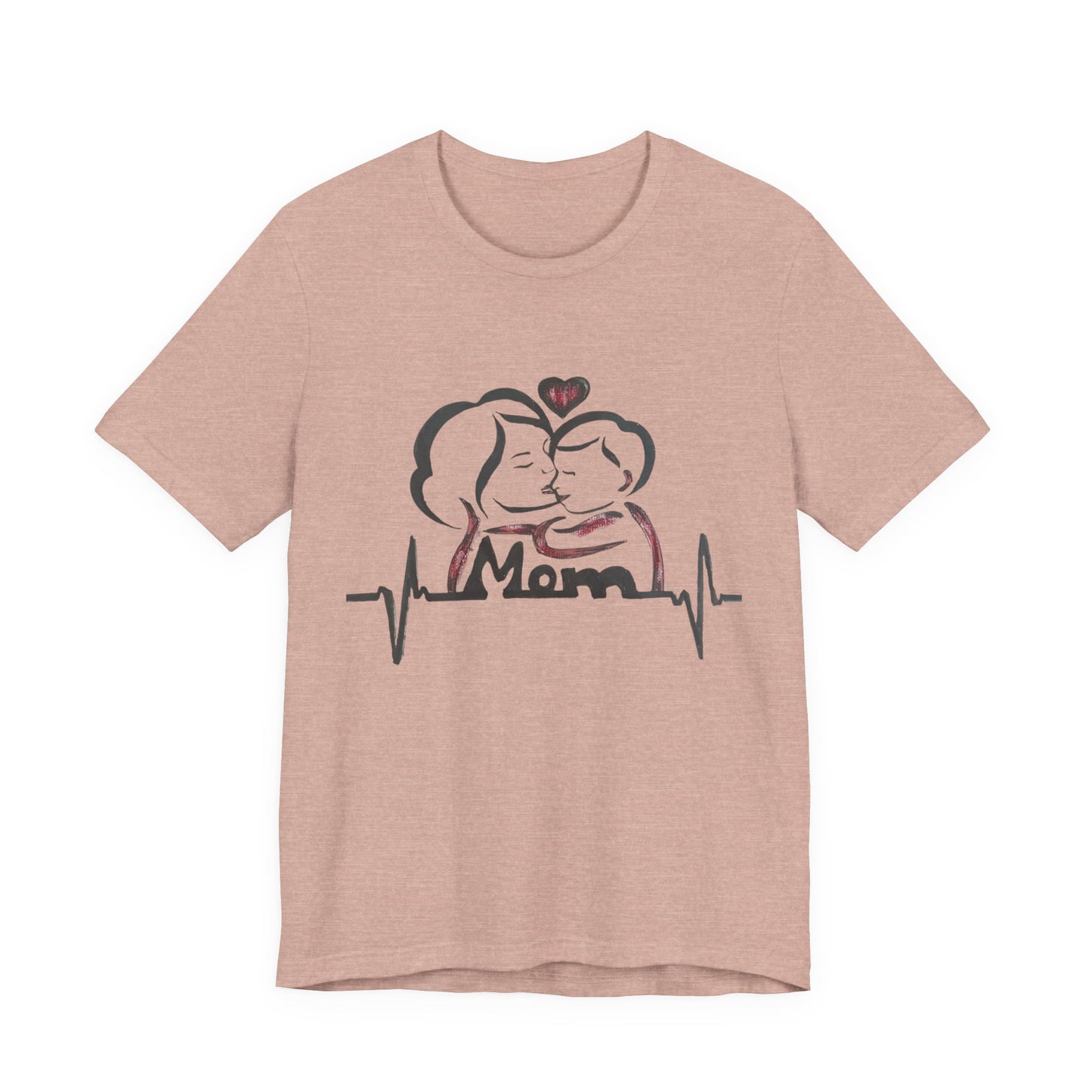 Heartfelt Mom Jersey Tee, Gift for Mother's Day, Family Love Shirt, Soft Casual Wear, Heartbeat Design