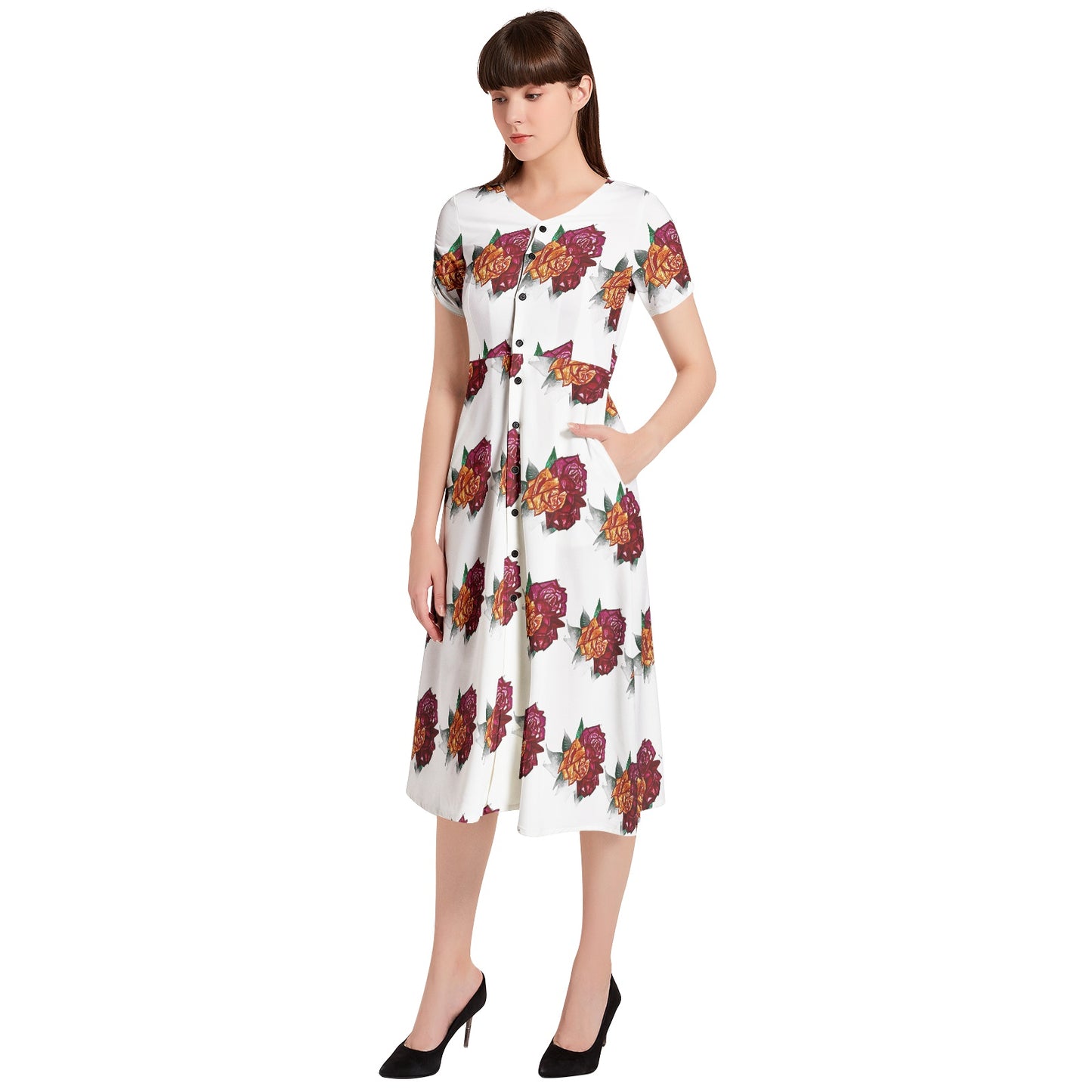 Puff Sleeve Button Through Dress