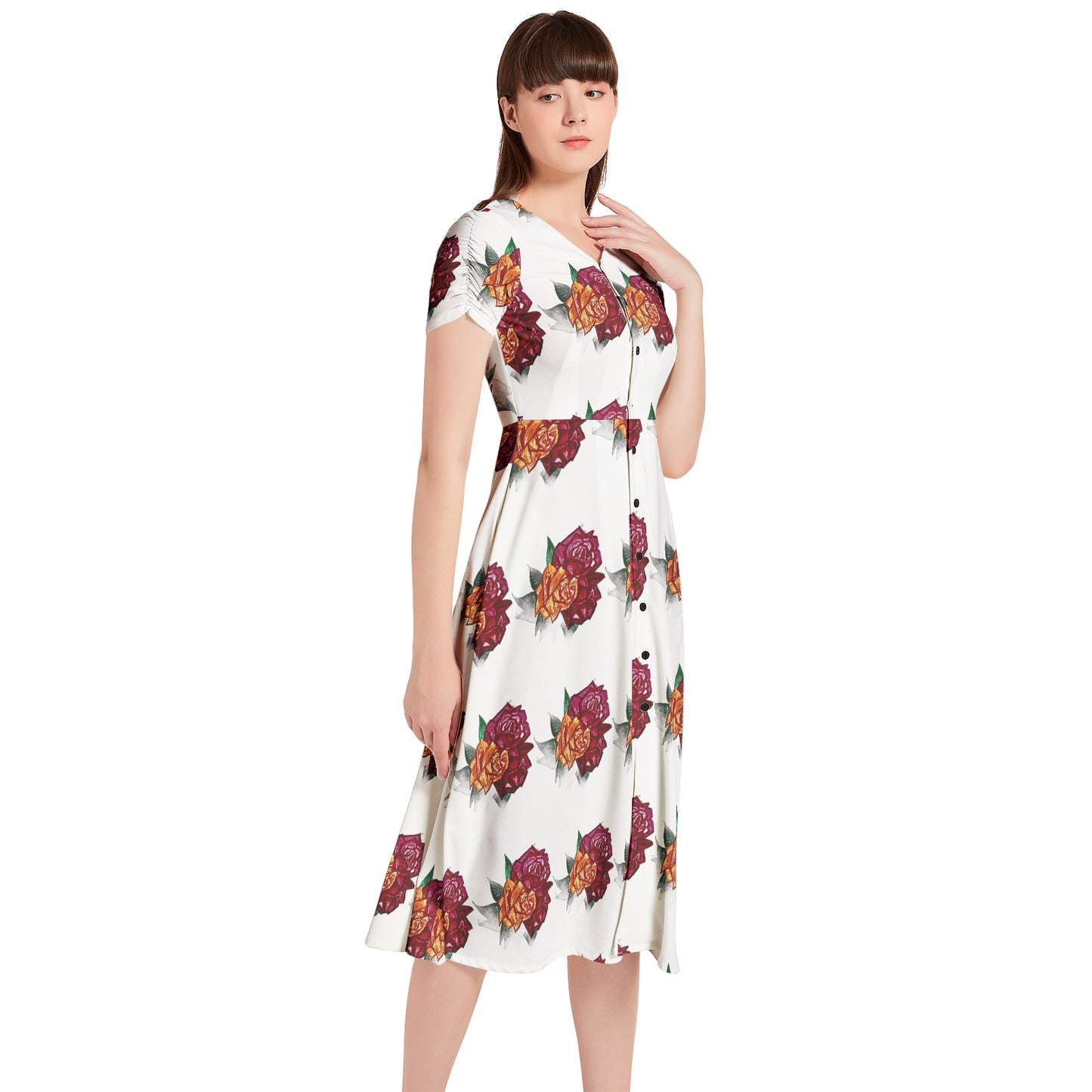Puff Sleeve Button Through Dress