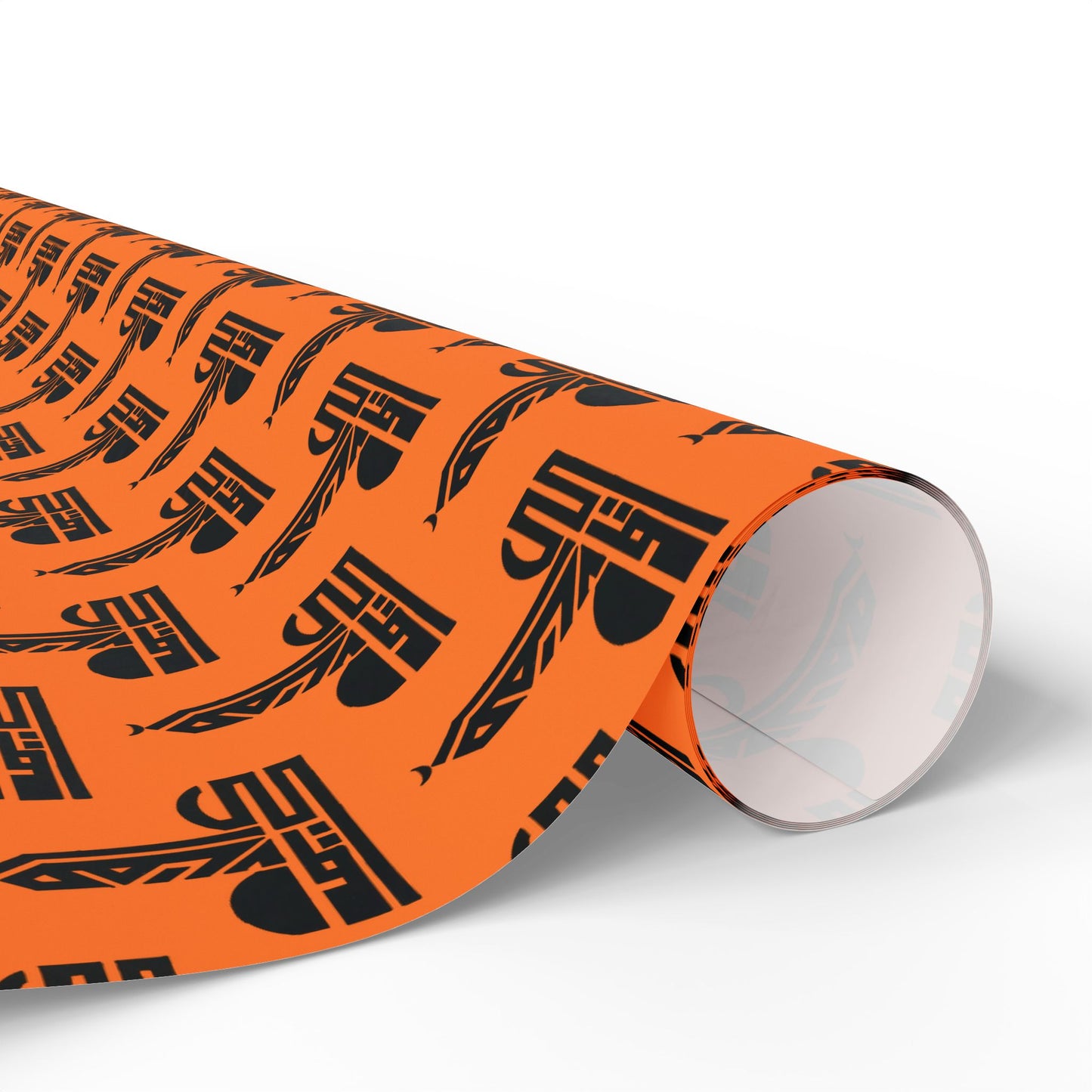 Festive Halloween Wrapping Paper | Orange Design with Black Symbols