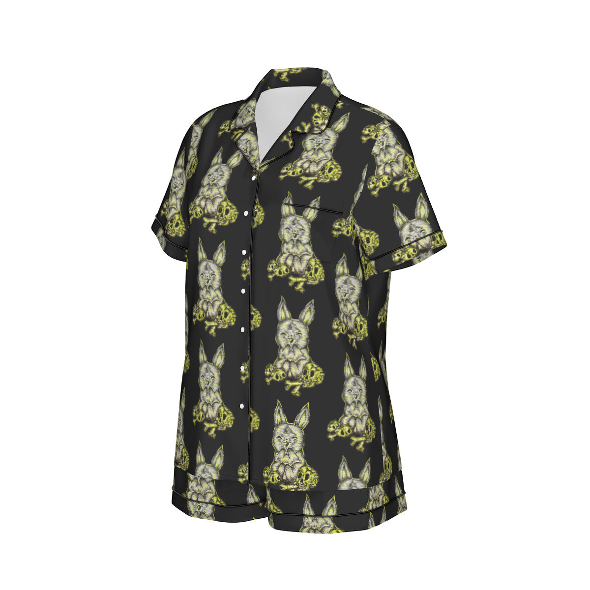 All-Over Print Women's Imitation Silk Pajama Set With Short Sleeve