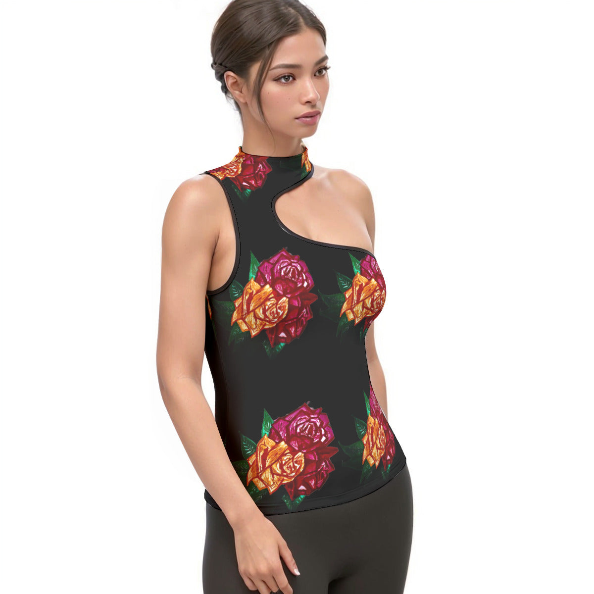 All-Over Print Women's Halter Sleeveless Asymmetrical Tank Top