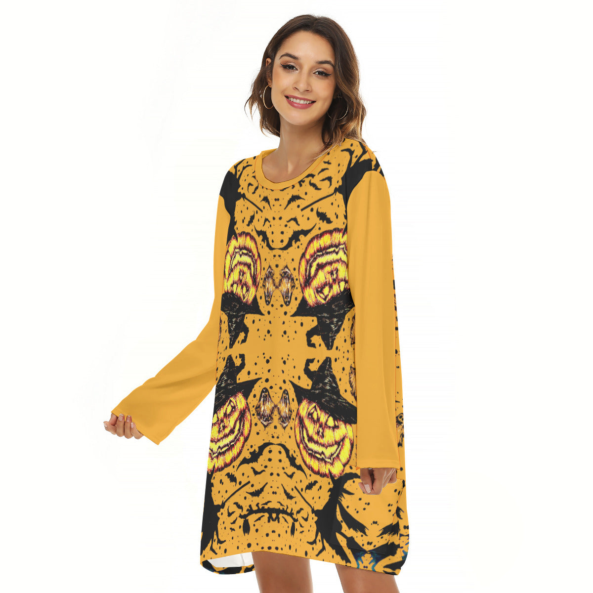 All-Over Print Women's Loose Crew Neck Dress