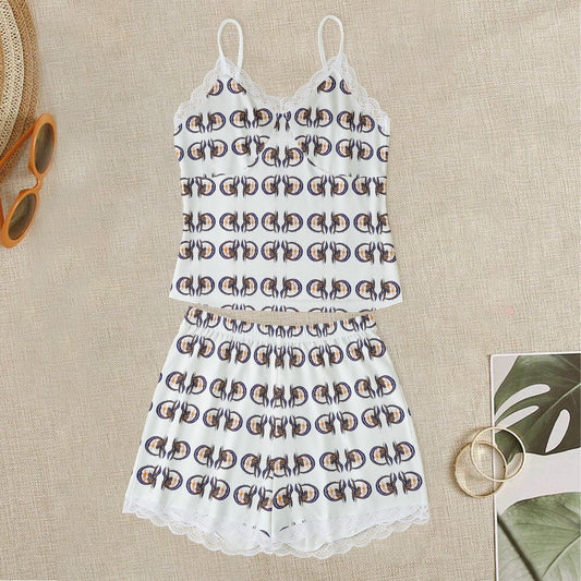 All-Over Print Women's Cami Home Suit With Lace Edge