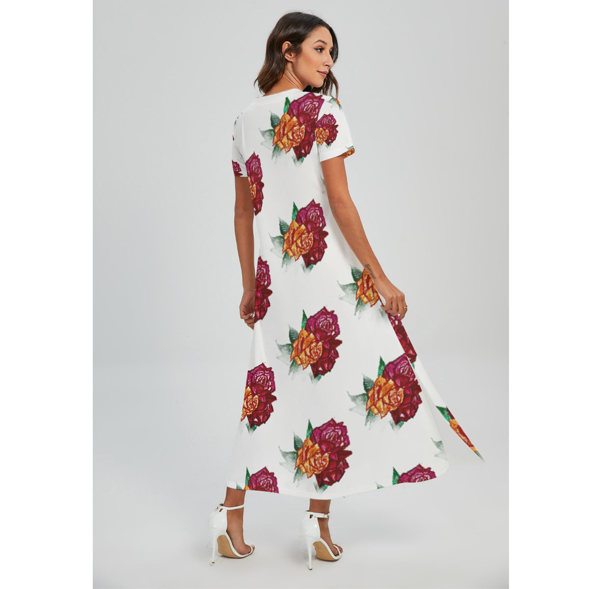 All-Over Print Women's V-neck Dress With Side Slit