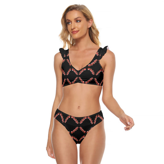 All-Over Print Women's Bikini Swimsuit With Ruffle Cuff Bra