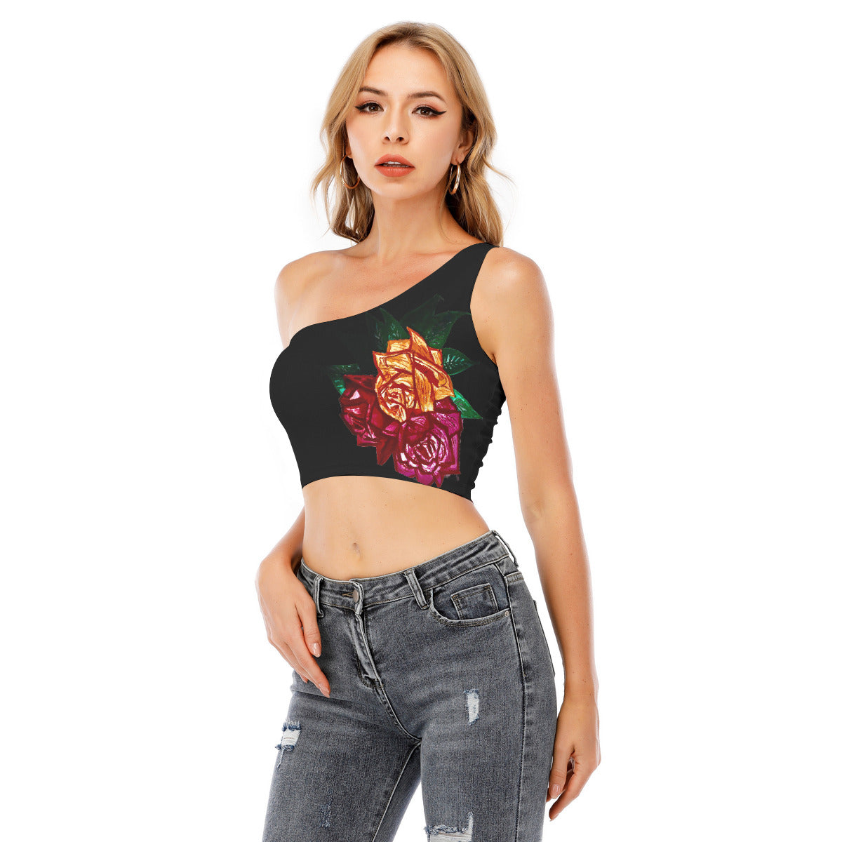 All-Over Print Women's One-Shoulder Cropped Top