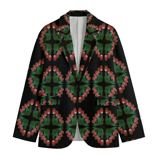 All-Over Print Men's Casual Flat Lapel Collar Blazer