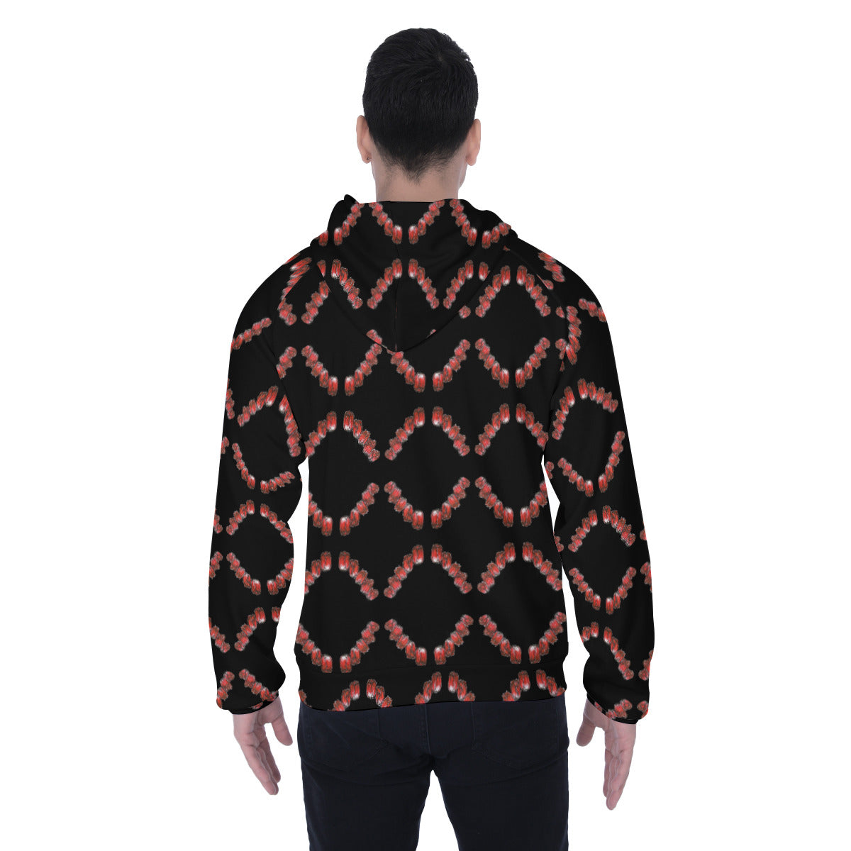 All-Over Print Men's Heavy Fleece Raglan Zip Up Hoodie With Pocket