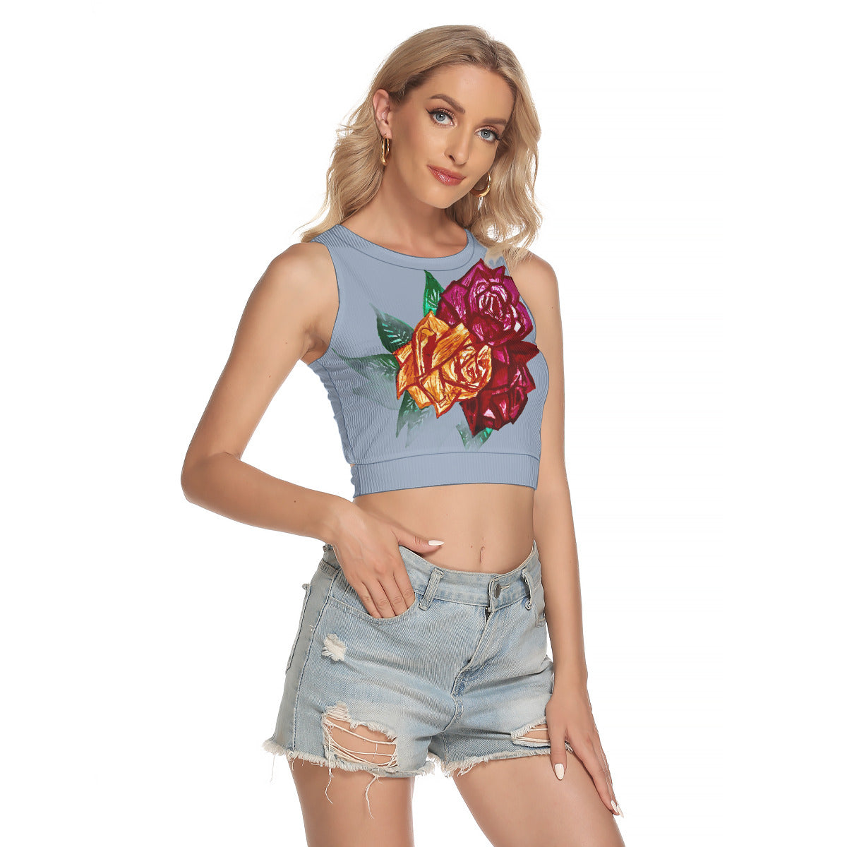 All-Over Print Women's Sleeveless Back Hollow Crop Top