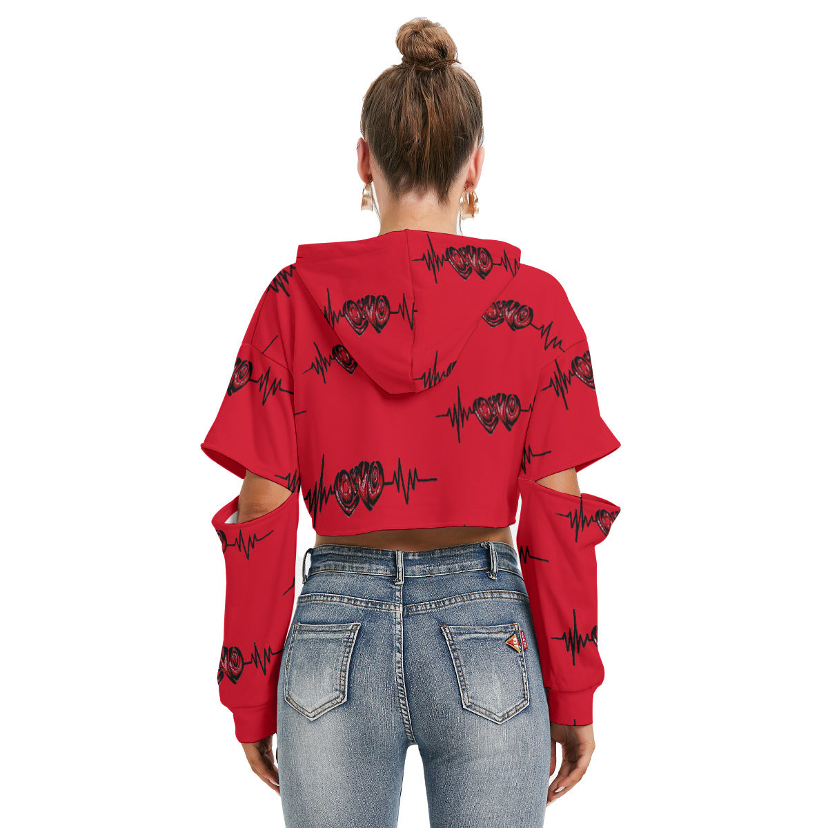 All-Over Print Women's Heavy Fleece Hoodie With Hollow Out Sleeve