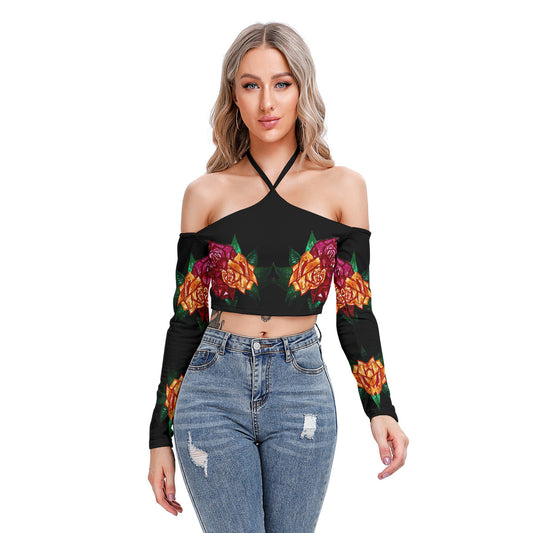All-Over Print Women's Halter Lace-up Top