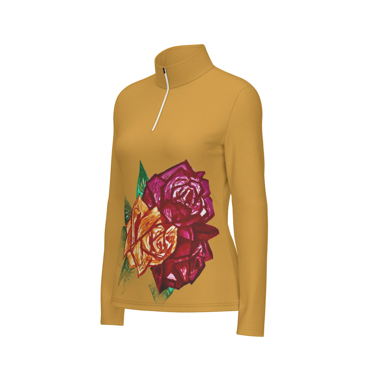 All-Over Print Women's Sports Collar Jersey With Long Sleeve