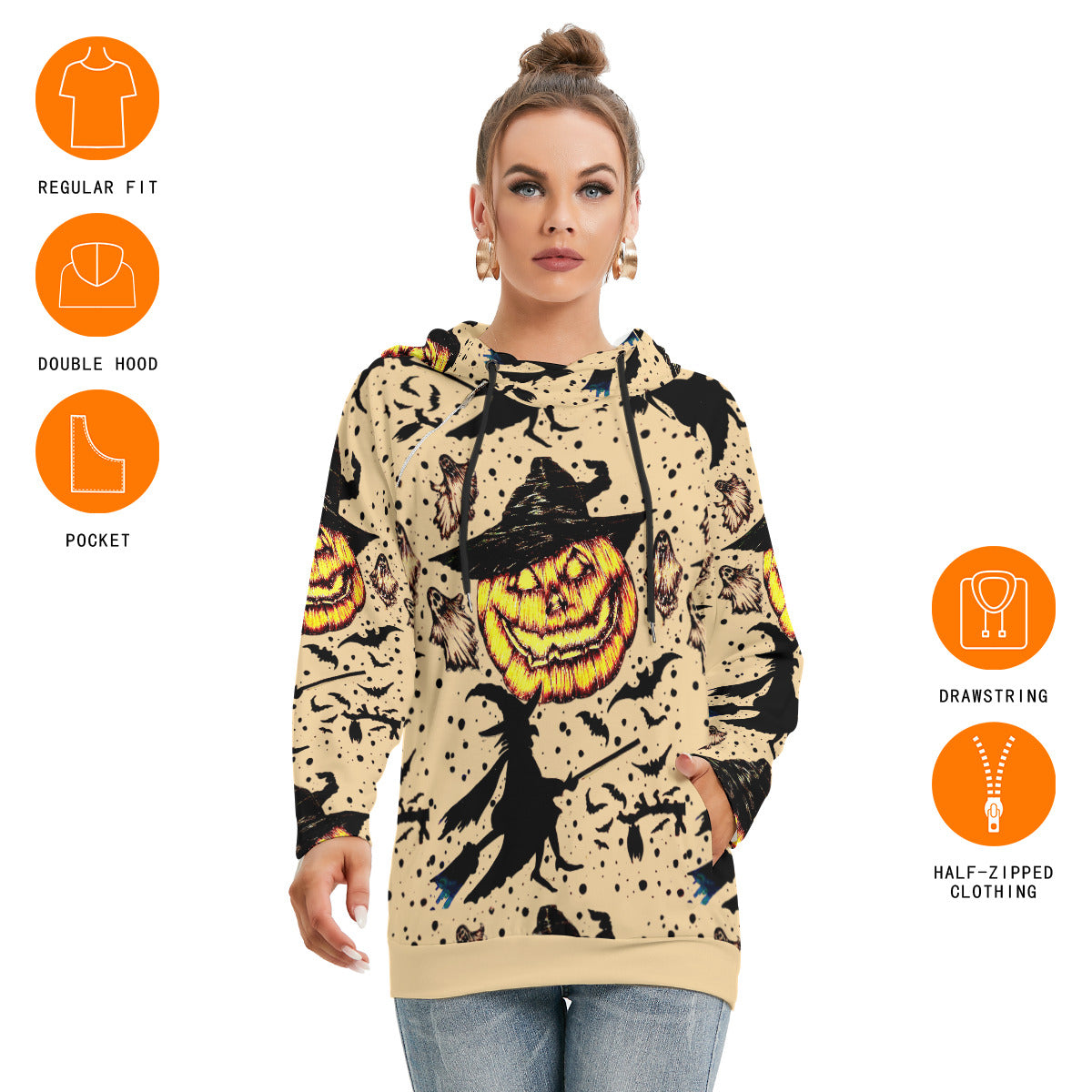 All-Over Print Women's Hoodie With Double Hood