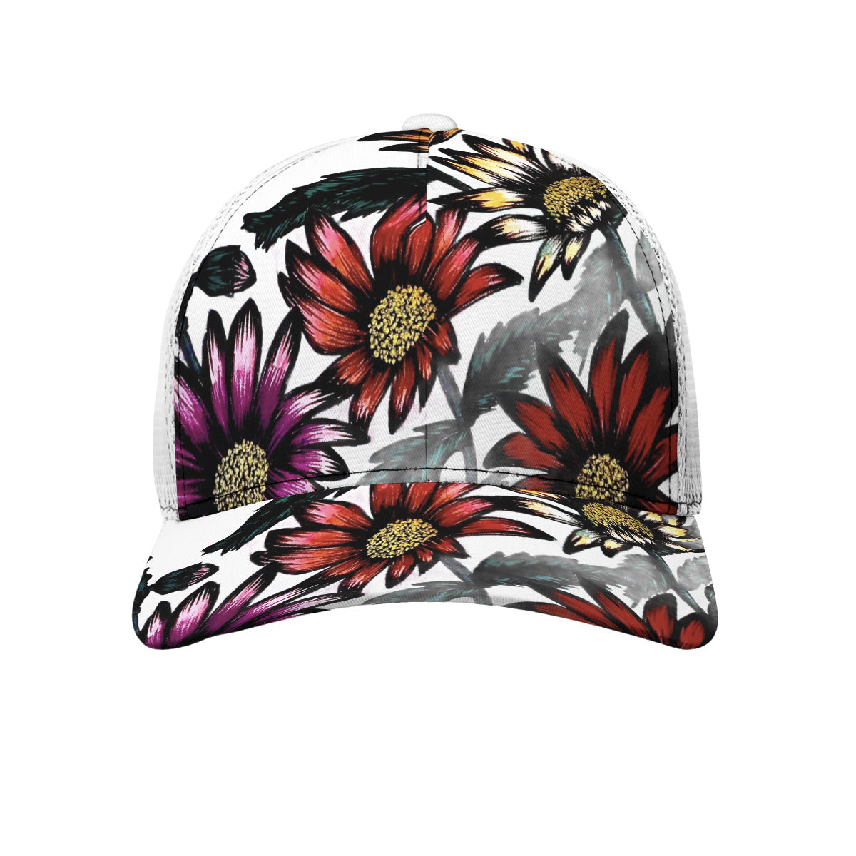 All-Over Print Black Buckle Peaked Mesh Cap With Box