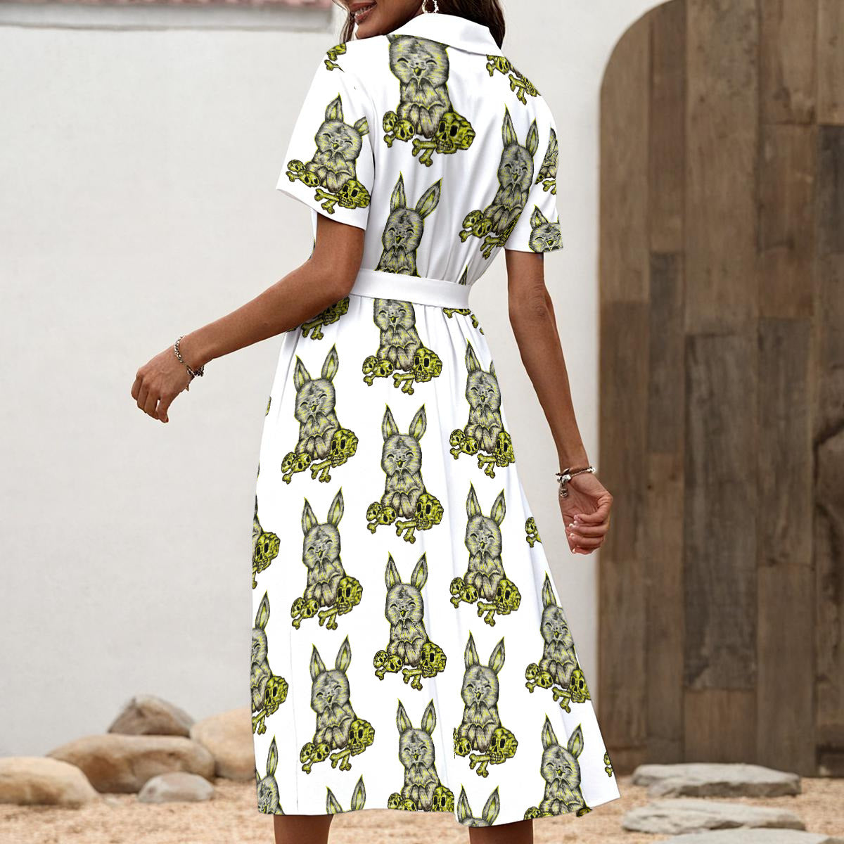 All-Over Print Women's Shirt Dress with Waist Tie