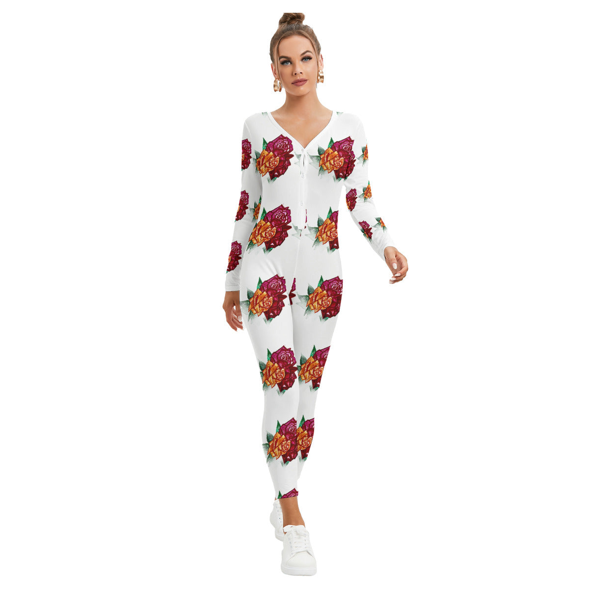 All-Over Print Women's Plunging Neck Jumpsuit