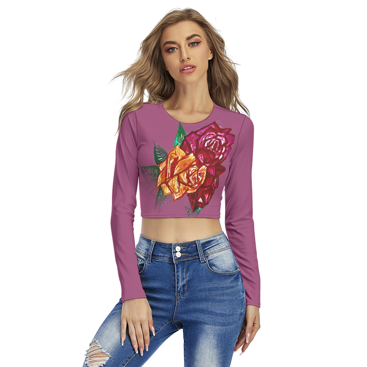 All-Over Print Women's Round Neck Crop Top T-Shirt